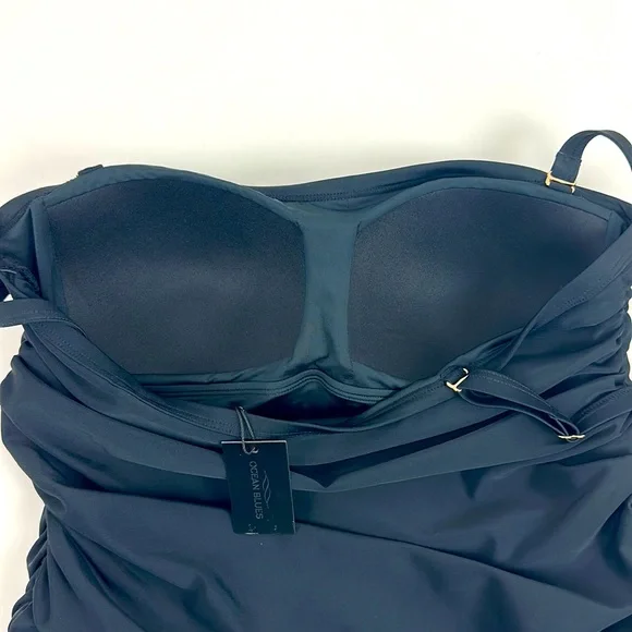 Ocean Blues  Black BandeauTankini Top Ruched Tummy Control Removable Str… - Picture 8 of 9